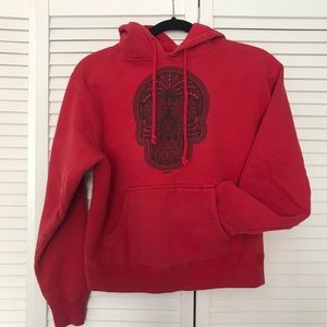 Red hoodie black skull